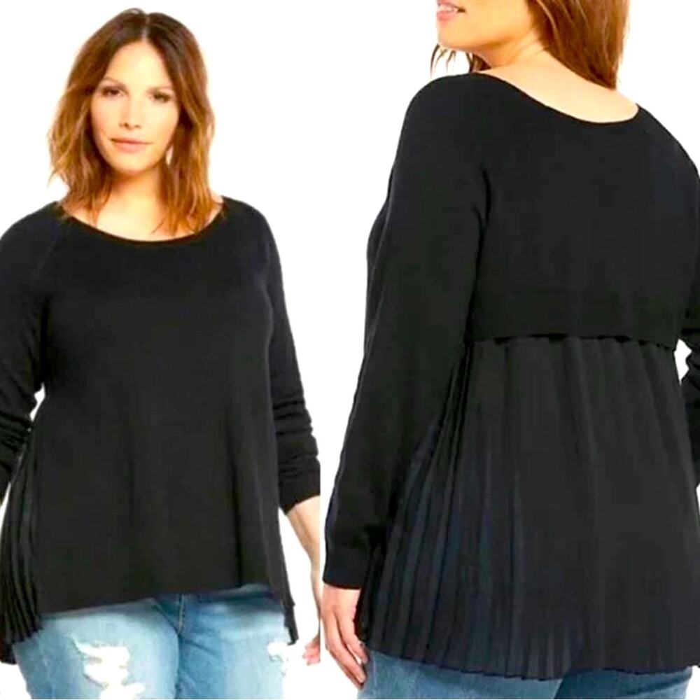 TORRID Black Knit & Pleated Chiffon Back Mixed-Media Top Size 1 (1X)